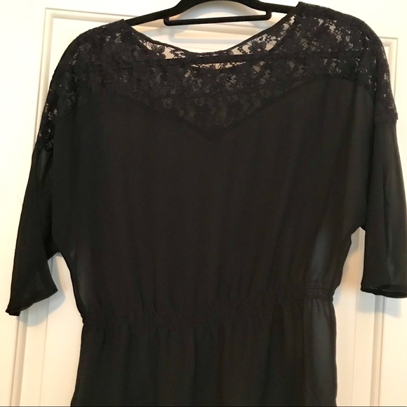 Black Lace and Chiffon 3/4 Sleeve Peplum Blouse - Picture 4 of 5